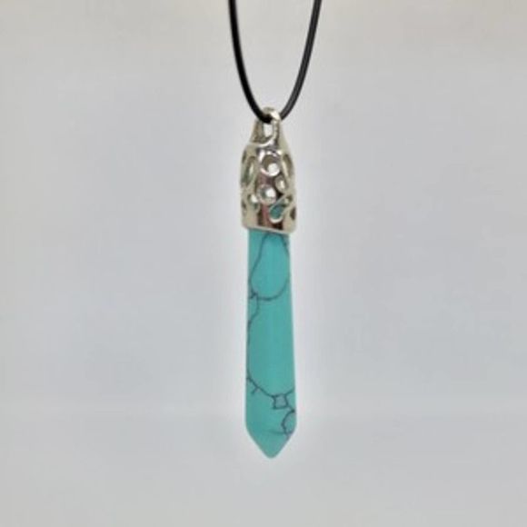 Hand Crafted Blue Howlite Chakra Hexagonal Point Wand Pendant 18" - Picture 3 of 4